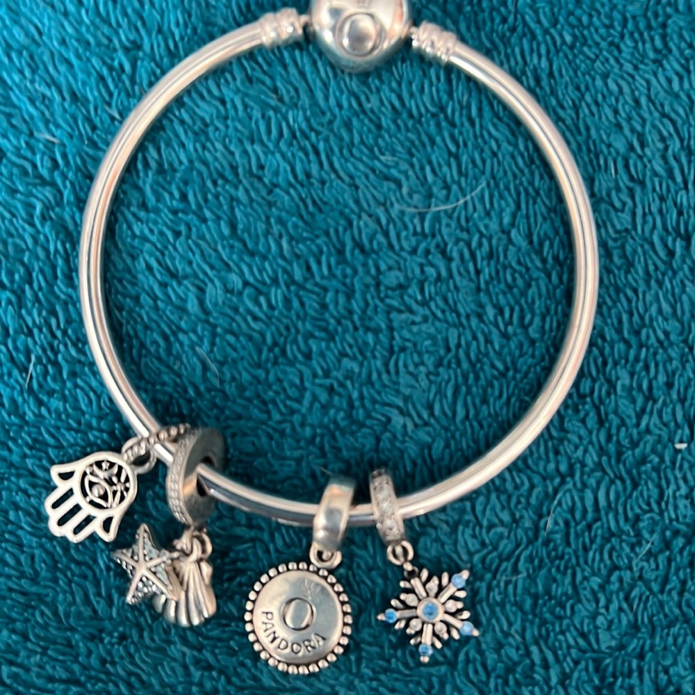 Pandora bangle bracelet with 4 charms